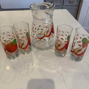 Vintage Apple Juice Pitcher Set with Glasses | Retro Apple Kitchen Decor | 1970s